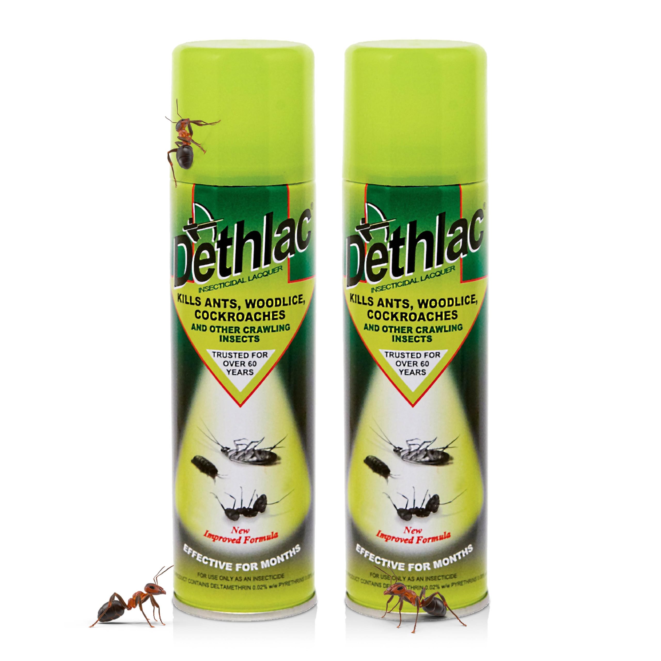 2 x Dethlac Spray | Ant Killer Indoor & Outdoor 250ml Aerosol | Insect Killer Indoor & Outdoor Use – Insecticide Bug Spray Lacquer - Effective for Ants, Cockroach, Woodlice & Other Crawling Insects