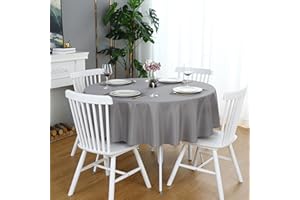 FOLINS&HOME Grey Round Tablecloth 48 Inch Waterproof Heavy Duty Wrinkle Free Polyester Fabric Table Cloth, Spillproof Washable Table Cover for Parties, Camping, Picnic, Banquet, Indoor and Outdoor Use