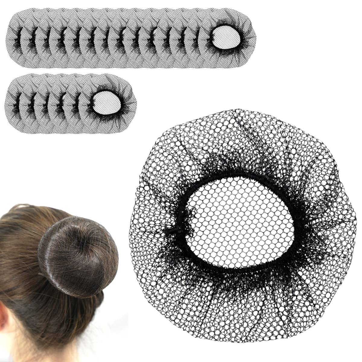 KYSUN 20 Pcs Hair Nets for Women,Elastic Invisible Hair Mesh Black Bun Nets,Resuable Hair Bun Holder Net Caps,Hair Nets for Ballet,Dance, Nurse,Catering and Hair Fixing -(Black)