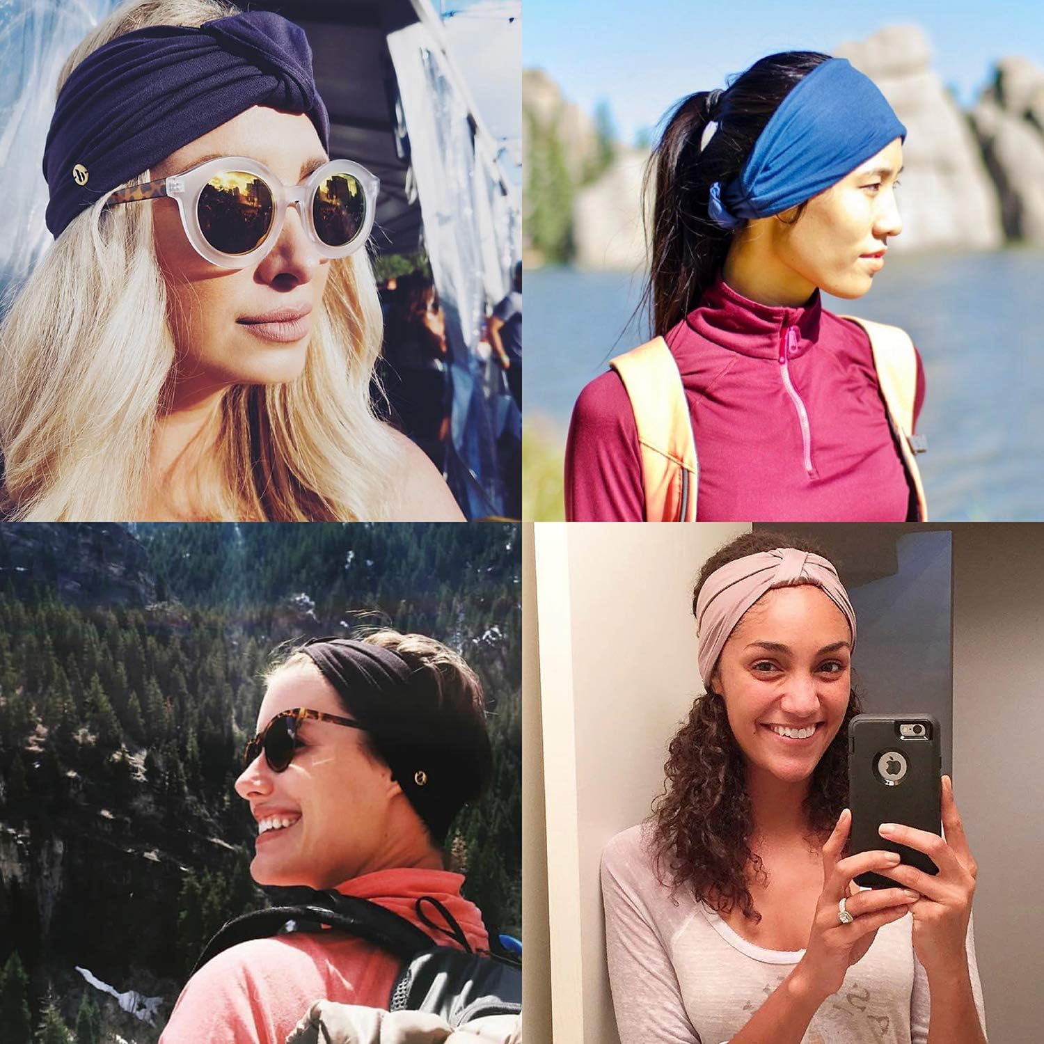 BLOM Original Headbands For Women. Multi Style Design for Yoga Fashion Workout Gym Running Athletic Travel. Wear Wide Turban Thick Knotted. Comfort Stretch Versatility. Ethically Made in Bali. (Black): Clothing