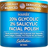 MAREE Glycolic Acid Pads & 2% Salicylic Acid – Toner Pads for Face with 20% Glycolic Acid Solution – Face Exfoliating Pads, Acne Clearing Face Pads – Skin Pore Resurfacing & Radiance Device – 50 Count