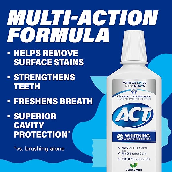 ACT WHITENING + ANTICAVITY FLUORIDE MOUTHWASH 16.9 FL. OZ. WITH ZERO ALCOHOL, DYE FREE, GENTLE MINT