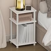 Furinno JUST Toolless 3-Tier Night Stand, Open Storage, White | Compact, Narrow Bedside Table, End Table, Side Table, for Bedroom, Dorm