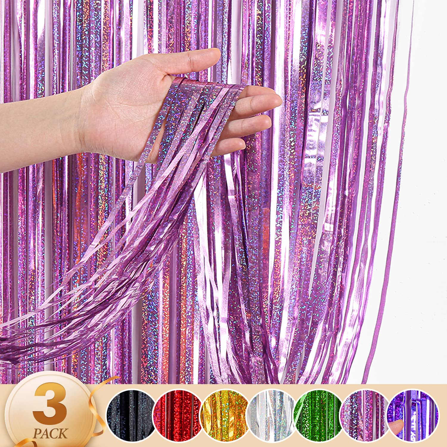 WenYa 3 Pack Pink Foil Fringe Curtains Party Decorations, 3.3ft x 6.6ft Glitter Fringe Rain Curtain, Photo Booth Backdrop Tinsel Curtain Streamer for Wedding Christmas New Year Celebration Party