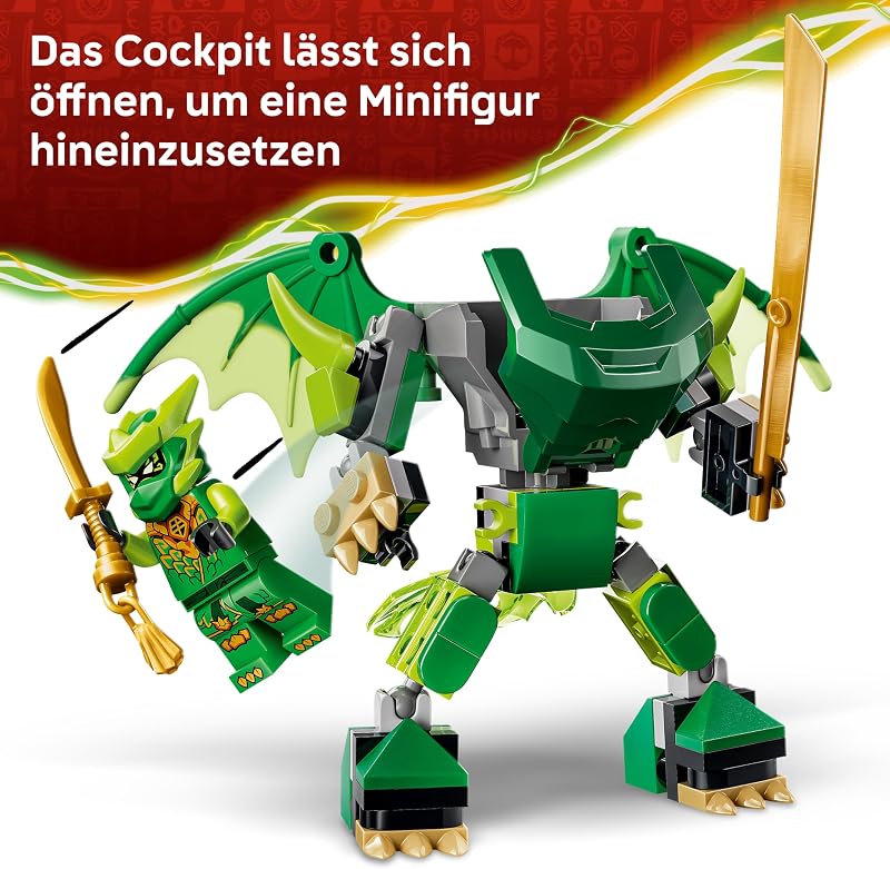 NINJAGO Lloyds Drachen-Mech Battle Set - Ninja Spielset mit Actionfigur, 3 Minifiguren und Katanas - Kinderzimmer Deko - Geschenkidee für Jungen ab 6 Jahren und Dragons Rising Fans - 71862
