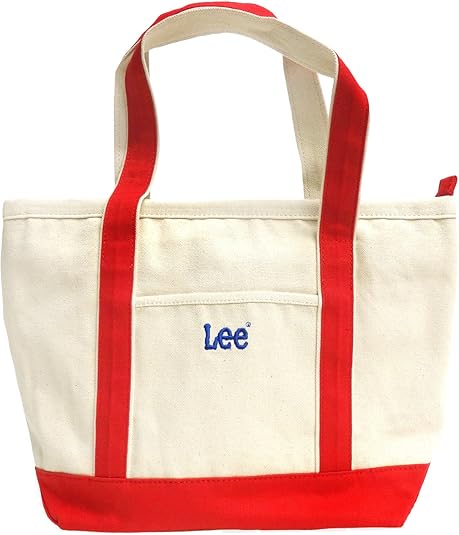 Amazon Lee リー バッグ トートバッグ ロゴ刺繍 ジップ付き コットン素材 メンズ レディース フリーサイズ 男女兼用 レッド トートバッグ