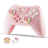 Kuitmor Pink Switch Controller,Hello Kitty Hall Effect Controllers Wireless for Switch 2/1/OLED/Lite,PC,Android,iOS | Bluetooth + Wired,1000mAh Battery,6-Axis Gyro,Dual Vibration,RGB Breathing Light
