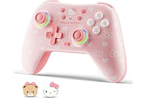 Kuitmor Pink Switch Controller,Hello Kitty Hall Effect Controllers Wireless for Switch 2/1/OLED/Lite,PC,Android,iOS | Bluetooth + Wired,1000mAh Battery,6-Axis Gyro,Dual Vibration,RGB Breathing Light
