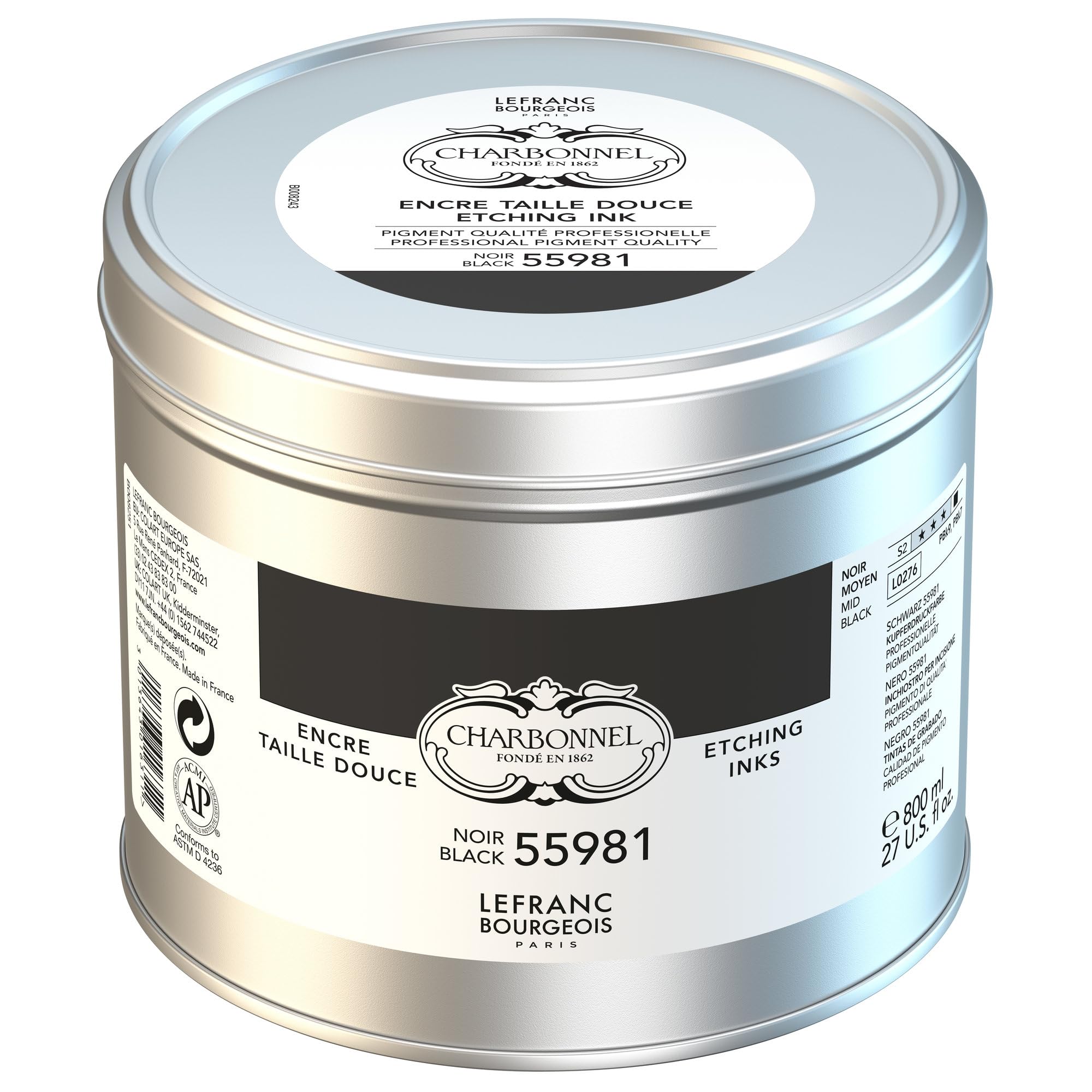 Lefranc Bourgeois Charbonnel Professional Etching Traditional Ink, 800ml (27.05-oz) Black 55981