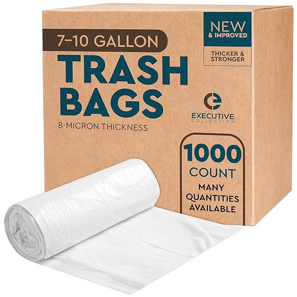 CLEAR 7-10 GALLON TRASH BAGS, 1,000 BULK PACK – MEDIUM SIZE GARBAGE BIN LINERS FOR OFFICE, BEDROOM AND KITCHEN WASTEBASKET CANS – BY EXECUTIVE COLLECTION