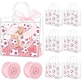 DERTE 24 Pcs Soccer Goodie Bags Soccer Treat Bags with Handles Ribbon Bow Sport Party Favors for Snack Birthday Party Decorations Supplies Team Gifts