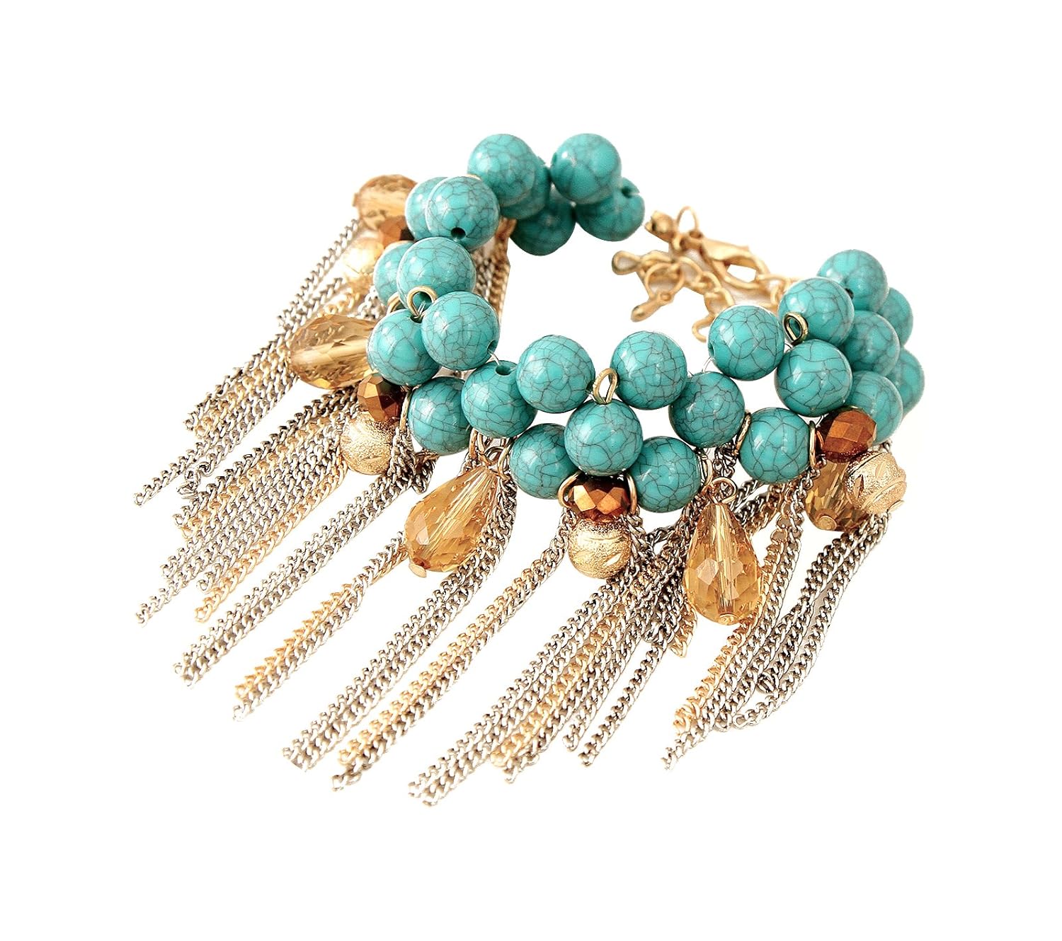 igp dangling blue stones tassel chain charm bracelet for women and girls