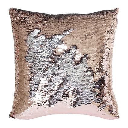 Trlyc 14 X 14 Inch Rose Gold And Silver Sequin Pillow Reversible