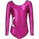 Zaclotre Girls Sparkling Stars Gymnastics Long Sleeve Leotards for Patriotic USA Kids