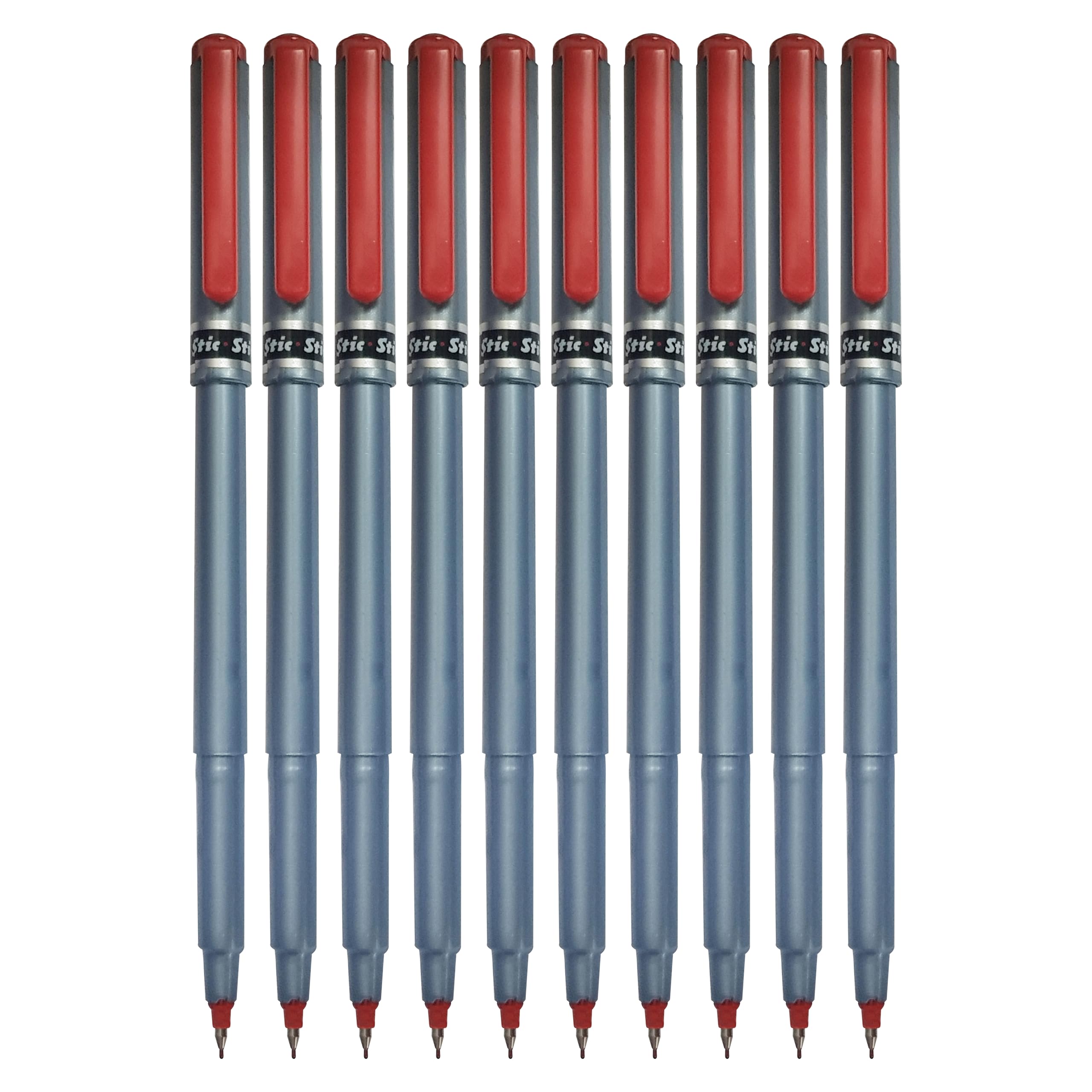 HF610 Fineliner Pens, RED, Fine Point (0.5mm), Pack of 10, Write Draw Sketch Colour Mark Fine Line Pens, School Office Home Use, iZOFAX Black Ball Pen