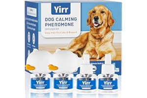 Yirr Dog Calming Diffuser, 6 in 1 Dog Pheromones Calming Diffuser, Relaxing Pheromone for Dogs Relief Stress Anxiety Reduce Aggression Barking, Help Train Dog to Pee, 2 Diffuser 4 Refill(48ml)