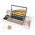 RENMTURE Dual-Sided Mouse Pad, Natural Cork & PU Leather Large Desk Pad for Office and Home Work, Desk Protector Non-Slip, Waterproof, Easy Clean (White, 23.6" x 13.7")
