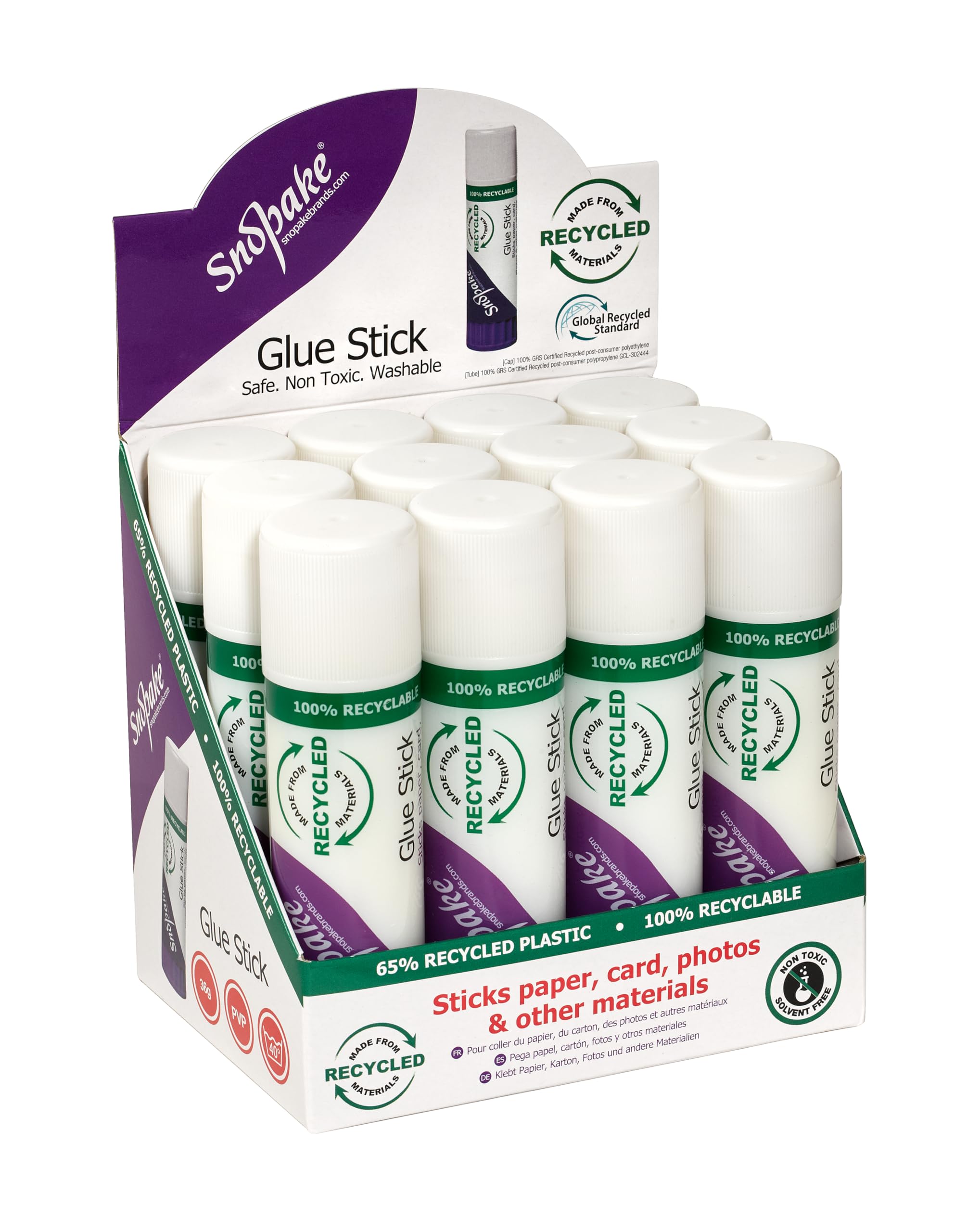 Snopake PVP 36g GlueStick [Pack of 12] Safe, Washable & Non-Toxic [15800] White