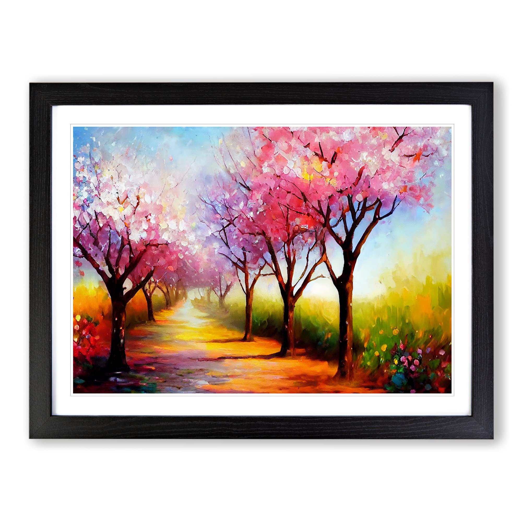 Cherry Blossom Tree Park Vol.7 Framed Print | A4 Black Framed Wall Art | Ready to Hang | Modern Floral Picture | Living Room Bedroom Lounge Office