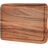 Acacia Wood Cutting Board for Kitchen - Caperci Organic Wooden Chopping Serving Board with Deep Juice Groove for Meat (Butcher Block) Veggies, Fruit and Cheese, 17 x 12"