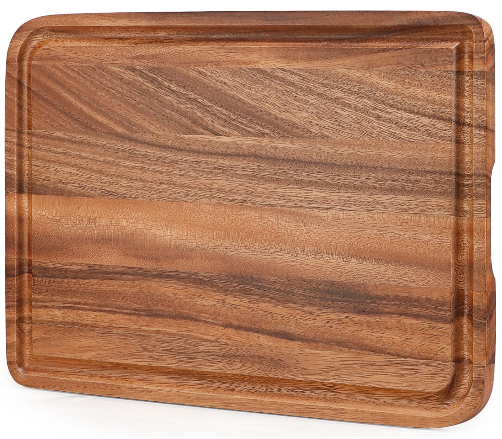Photo 1 of Acacia Wood Cutting Board for Kitchen - Caperci Organic Wooden Chopping Serving Board with Deep Juice Groove for Meat (Butcher Block) Veggies, Fruit and Cheese, 17 x 12"