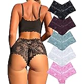 FINETOO 5 Pack Sexy Lingerie Panties for Women Pack V-Waist Lace Womens Underwear French Cut Boyshorts Panty