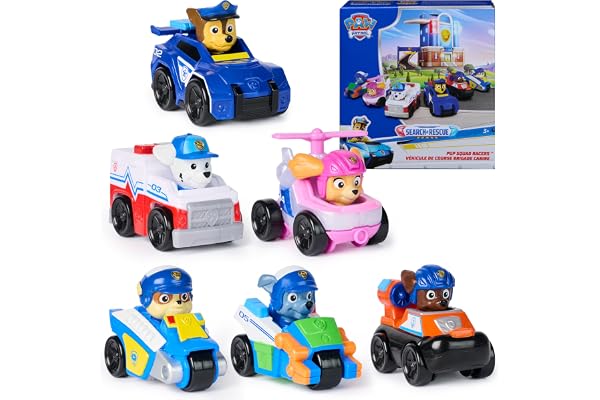 Paw Patrol Search & Rescue, Pup Squad Racers 6-Pack, 2.5-Inch Racers | Collectible Vehicle Gift Set, Mini Toy Cars, Chase, Ma