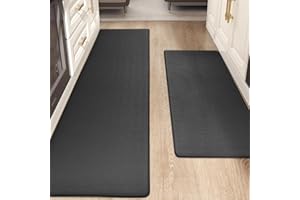 Color&Geometry Kitchen Rugs, Kitchen Rug Set 2 Piece Kitchen Runner Rug Kitchen Floor Mat, Cushioned Anti Fatigue Kitchen Mat Non Skid Waterproof Comfort Standing Kitchen Rug, 17"x29"+17"x59", Black