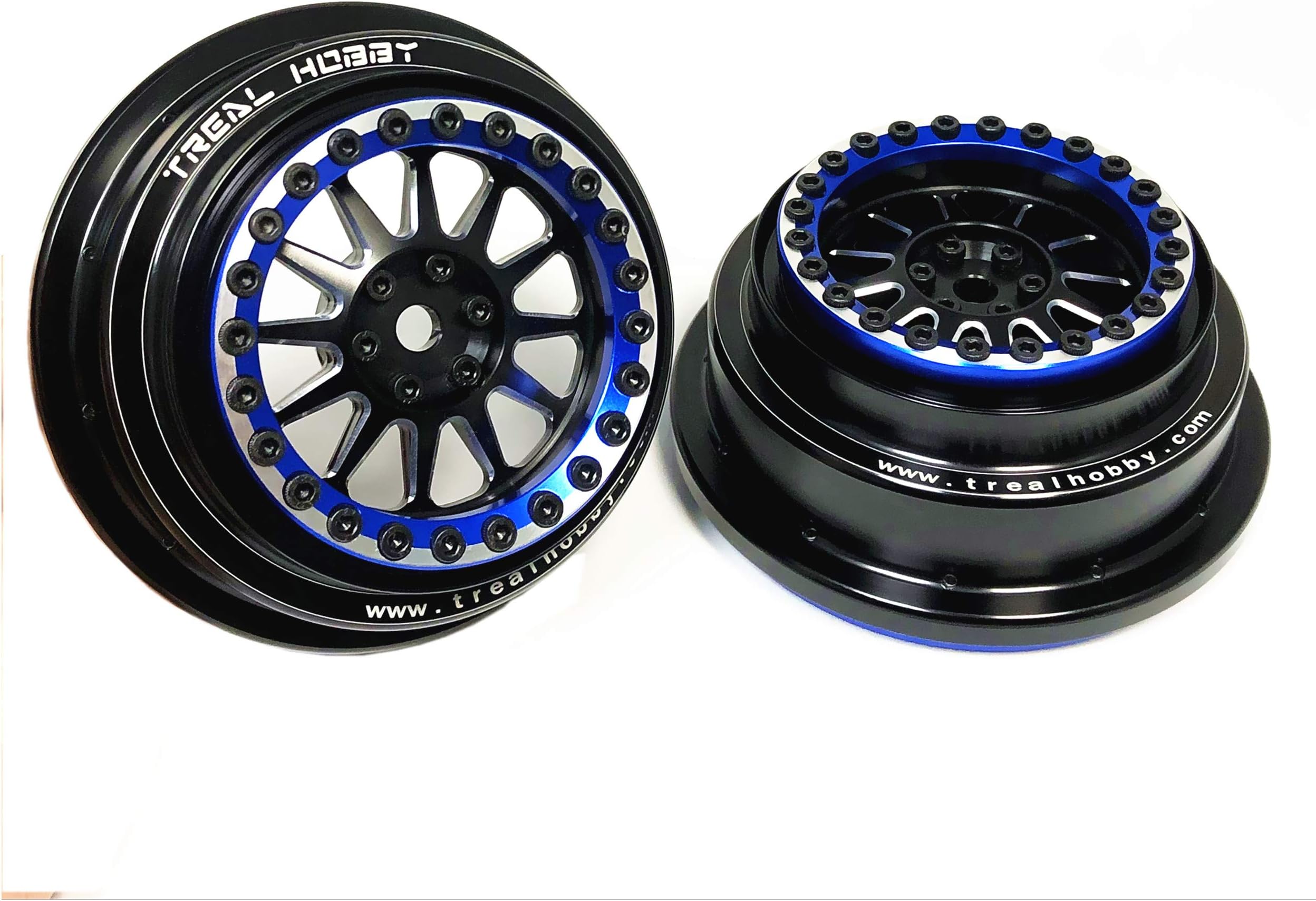 Treal UDR Wheels (2) Aluminum Beadlock Wheels for Traxxas UDR (Version 2, Blue)