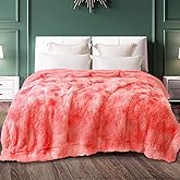 Exclusivo Mezcla Fuzzy Faux Fur Bed Blanket King Size, Reversible Shaggy Sherpa Fleece Tie Dyed Blankets, Fluffy Plush Warm Throws for Couch, Bed, 90X104 Inches, Pink