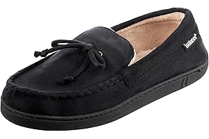 Isotoner Men's Microsuede Moccasin Slippers - Men’s Indoor and Outdoor Sole Slippers, Features Memory Foam for a Customer Fit and Arch Support for All-Day Comfort, Machine Washable