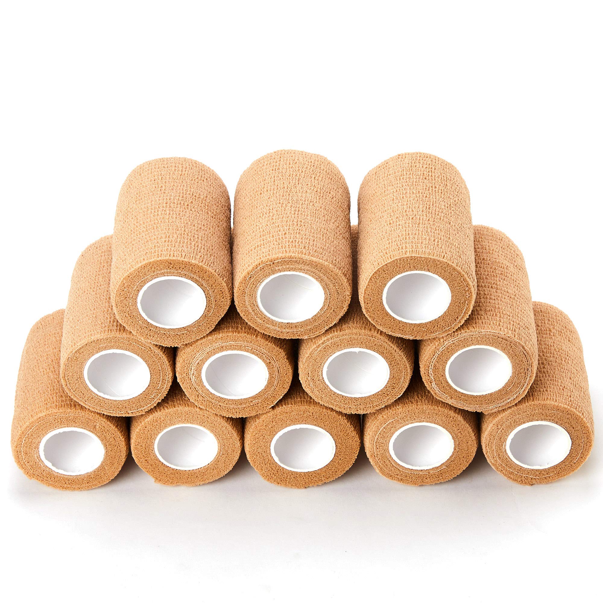 12 Rolls Self Adhesive Bandage Wrap, 7.5cm X 4.5m, Cohesive Bandages Vet Wrap Bandage Tape (Beige)