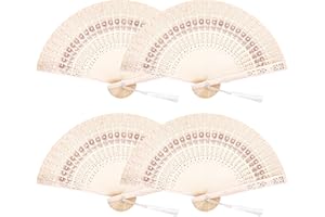 4 Pack Wooden Folding Fan with Tassels, Vintage Wooden Fan Handheld Folding Fans Sandalwood Hand Fan Chinese Sunflower Patter