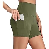 Oalka Women's Short Yoga Side Pockets High Waist Workout Running Sports Shorts 4"