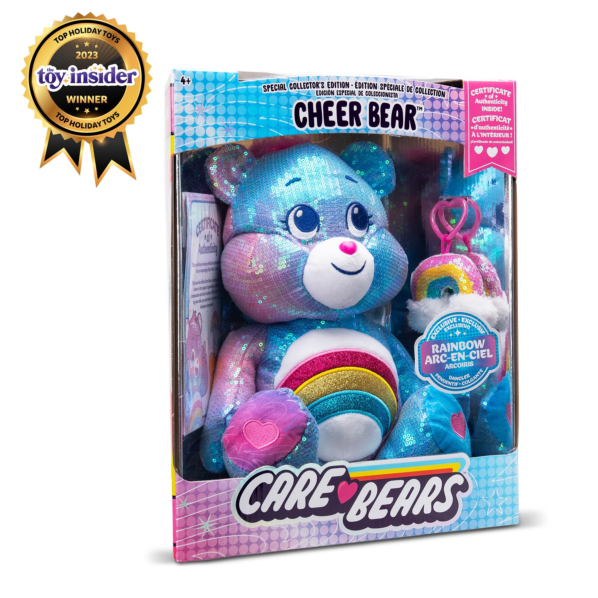 Care Bears Sequin Plush, Cheer Bear Plushie for Ages 4+ Perfect Stuffed Animal, Super Soft and Cuddly – Good for Girls and Boys, Employees, Collectors, Great Valentines Day Gift for Kids