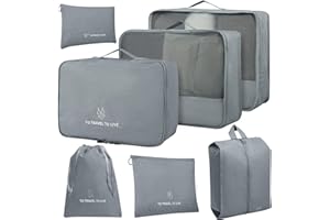 WOOMADA 7 Set Packing Cubes for Suitcases Travel Essentials Cationic Luggage Organizer for Travel Accessories Shoe Bag Tioletry Bag Laundry Bag(grey)