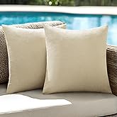 ANRODUO Pack of 2 Beige Outdoor Pillow Covers for Patio Furniture Decorative Farmhouse Linen Cushion Sham Outdoor Waterproof Outside Square Pillowcase for Garden Balcony Bench Spring Decor 18x18 Inch