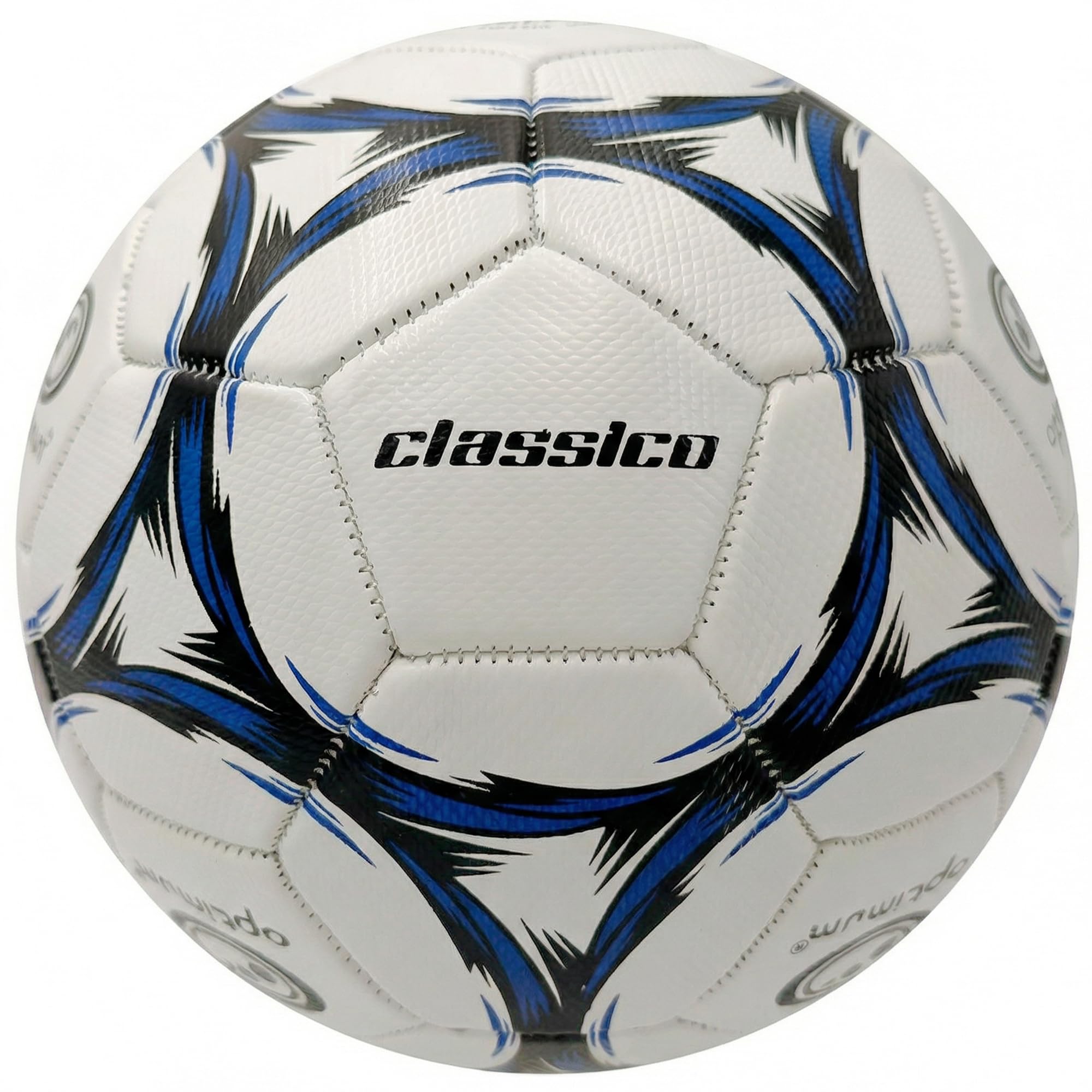 Optimum Sport Classico Football for Indoor/Outdoor Training & Matches, Durable Valve for Consistent Flight, Precision Control & Lasting Air Retention – Size 5, White/Black/Blue