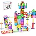 PicassoTiles 70 PCs Marble Run Maze Race Track Magnetic Tiles Magnet Building Block Educational Construction Toy Playset STEM Learning Kit Child Brain Development Hand Eye Coordination Training PTG70