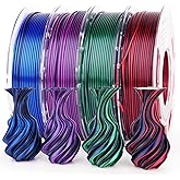 AMOLEN Silk PLA 3D Printer Filament Bundle, Shiny Dual Color PLA Filament 1.75mm Pack, Color Change PLA 3D Printing Filament for Most FDM 3D Printer, Black Series 200g X 4 Spools