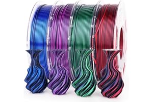 AMOLEN Silk PLA 3D Printer Filament Bundle, Shiny Dual Color PLA Filament 1.75mm Pack, Color Change PLA 3D Printing Filament for Most FDM 3D Printer, Black Series 200g X 4 Spools