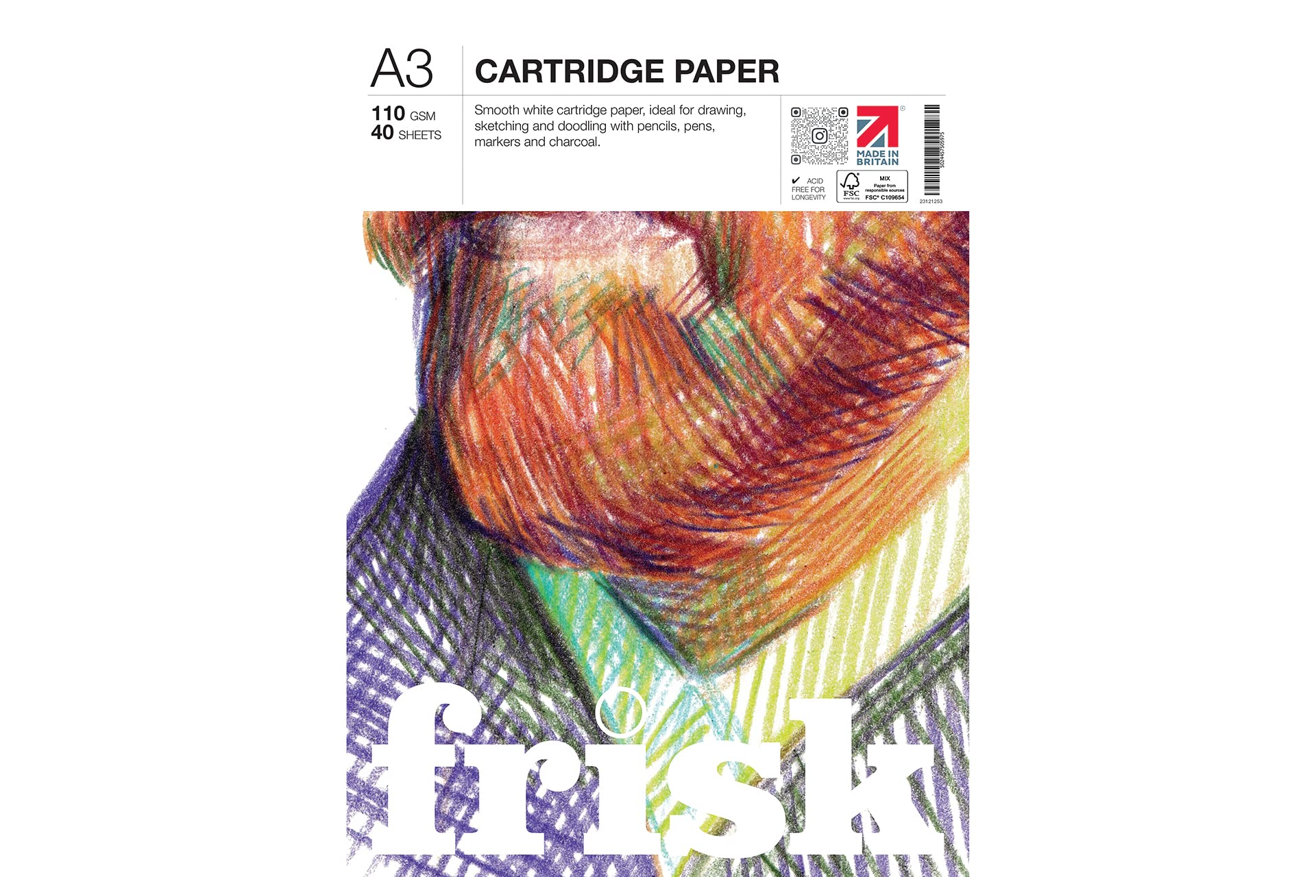 Frisk Cartridge Drawing Sketching Paper Pad A3 110gsm, White, 23121253
