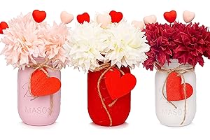 CNVOILA Valentines Table Decorations, Valentines Mason Jars Decors, Valentines Centerpiece for Table, Valentines Day Deor Indoor for Dinning Table, Bathroom Office – 3PC