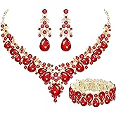 Elegant Bridal Wedding Jewelry Set for Women/Brides/Bridesmaids Teardrop Crystal Leaf Cluster Jewelry Set for Wedding Prom Party Bridal Bridesmaids Rhinestone Crystal Necklace Earrings Bracelet Set