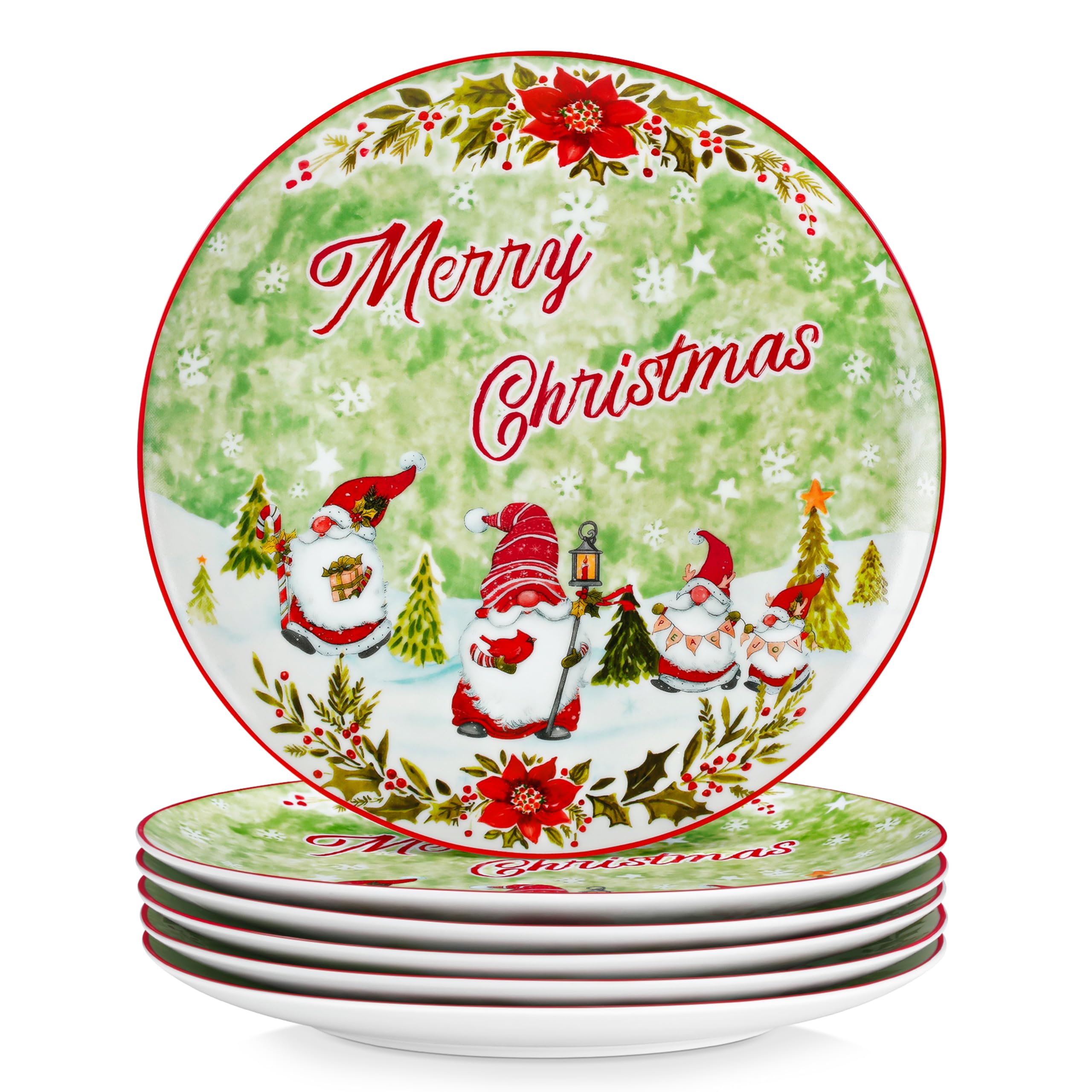 Photo 1 of VEWEET Christmas Dinner Plates Set, 10.5 Inch Ceramic Plates Set of 6, Festive Holiday Plates for Family Meals, Parties and Celebrations, Microwave & Dishwasher Safe, Series XMAS