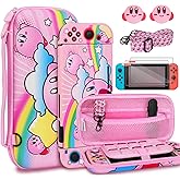 TIKOdirect Carrying Case for Switch, Cute Portable Accessories Bundle 5 in 1 of Pink Interior with Soft Protective Case, Screen Protectors and Thumb Grip caps, Pink