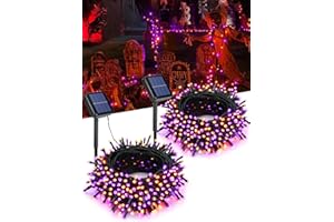 Flacchi 2 Pack Solar Halloween Lights Total 144ft 400 LED 8 Modes Outdoor String Lights Waterproof Solar Fairy Lights for Garden, Patio, Fence, Balcony, Outdoors,Holiday Decoration (Orange & Purple)