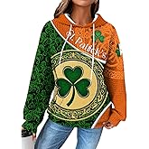 domirica St Patricks Day Hoodies For Women Shamrock Print Waffle Pullover Fashion Long Sleeve Hooded Sweatshirts With Pocket