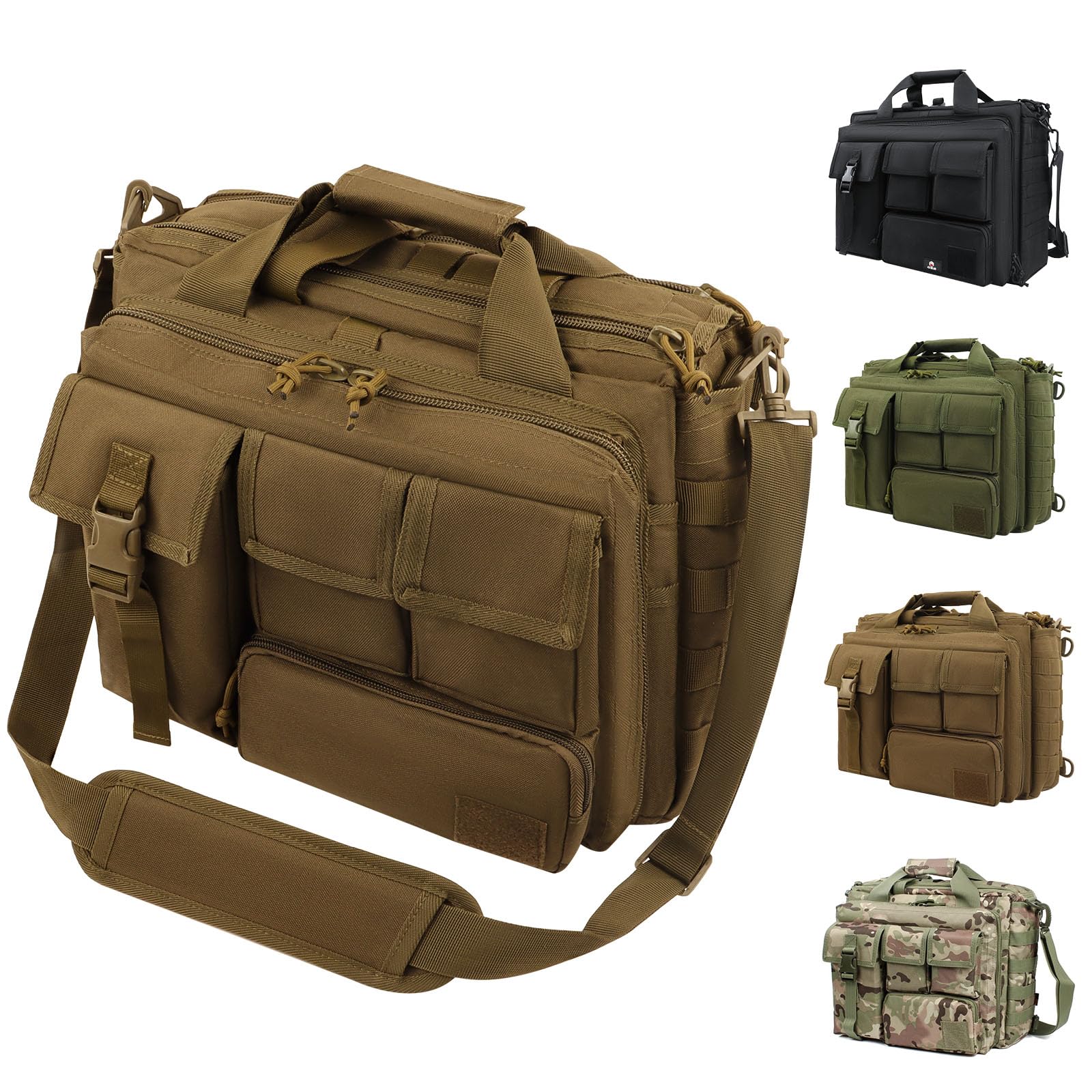 GES 15.6 inch Laptop Bag, Multi-funtion Men's Outdoor Tactical Nylon Shoulder Laptop Messenger Bag,Briefcase Handbags for Camera/Tablet/Notebook (Brown)