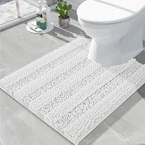 U-Shaped Toilet Rug With Bow Design - Pink Plush Bathroom Mat With Non-Slip Backing